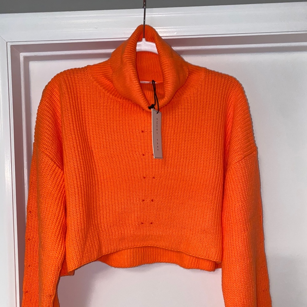 Neon Orange turtleneck cropped sweater NWT